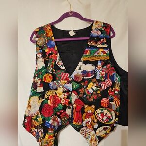 Vintage Colorful Holiday Themed Vest 1x